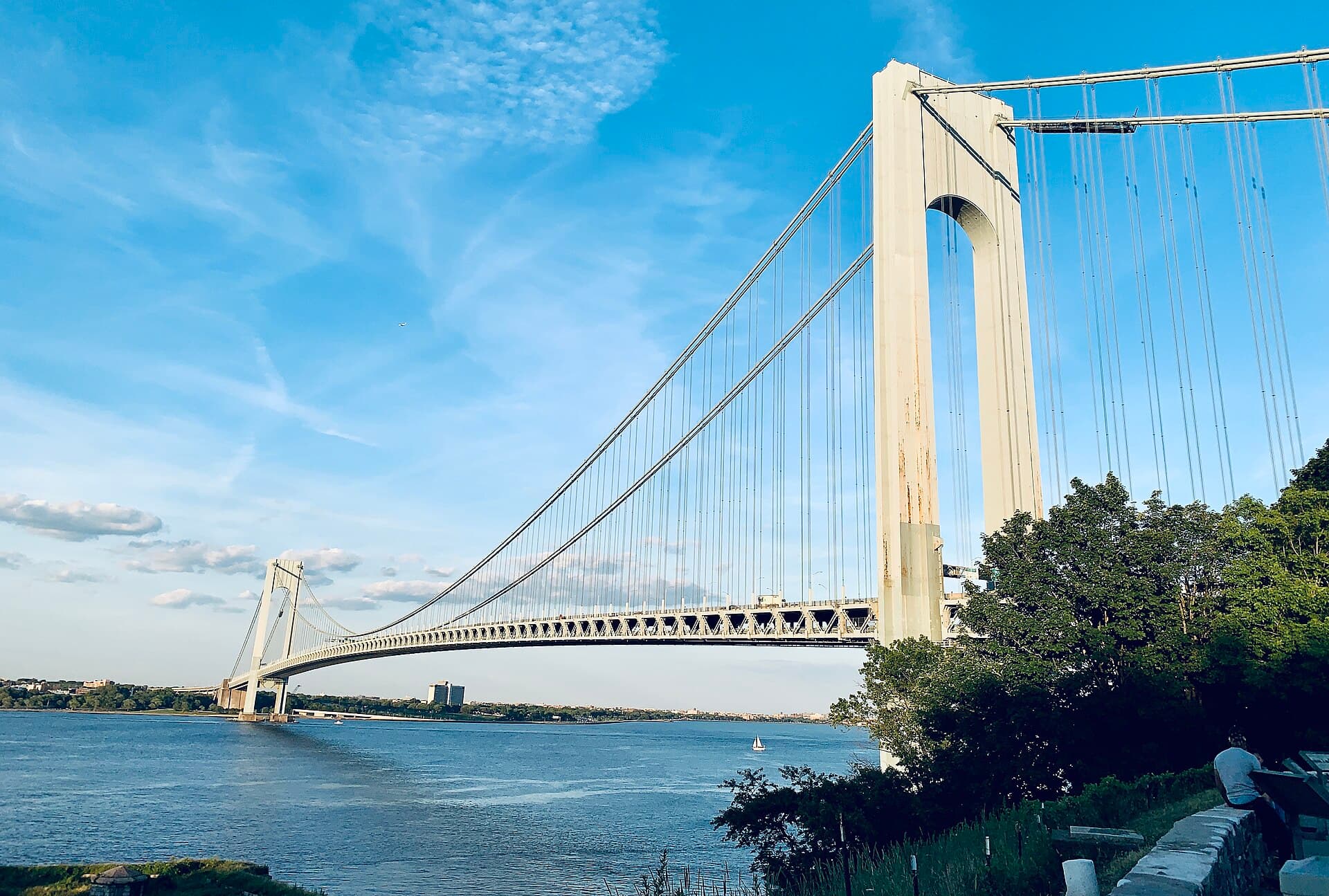 The Verrazzano-Narrows Bridge seen from the Staten Island shoreline — the middle of our service area